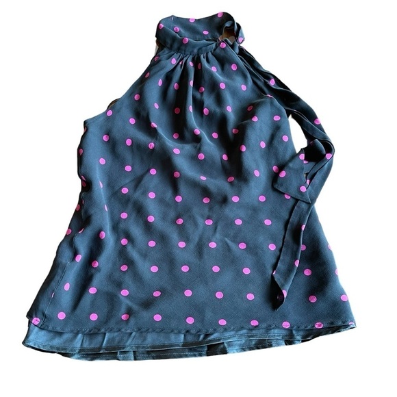 Express Sleeveless Polka Dot Blouse fushia with black lined size small - Picture 1 of 11